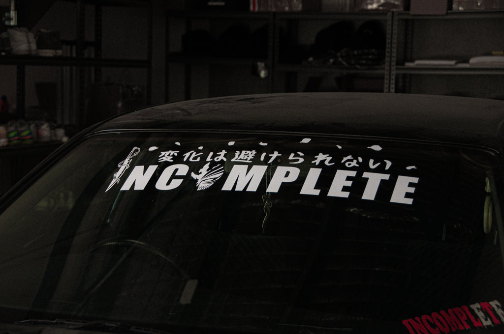 Banner For Incomplete Hollow Form Incomplete!! | Car Window Banner - Matte White – Incompletegl