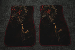 A pair of Berserk!!! Floor Mats by Incompletegl featuring an intricate, fiery dragon design in striking red and black tones. The dragon's head and part of its body are prominently displayed, showcasing vivid manga-inspired patterns and details against a dark backdrop.