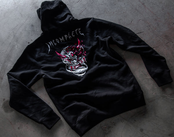 Incompletegl Unisex Oni Mask - Hoodie - Black - 300 GSM (Size S, M, L, XL, XXL)