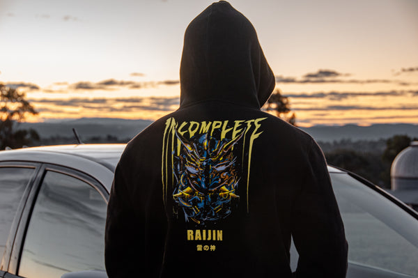 Incompletegl Unisex Raijin x Mecha - Hoodie - Black - 300 GSM (Size S, M, L, XL, XXL)