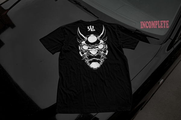 Incompletegl Unisex Minimal Oni Mask - T-Shirt - Black - 180 GSM (Size S, M, L, XL, XXL)
