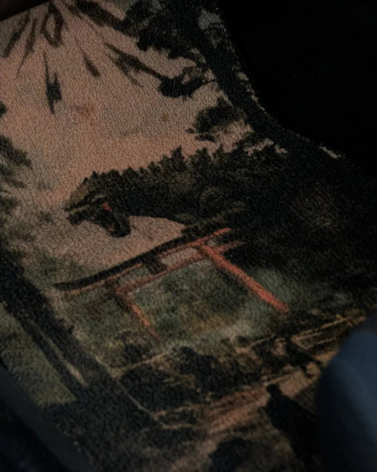 Godzilla x Torii Shrine floor mat in the driver footwell